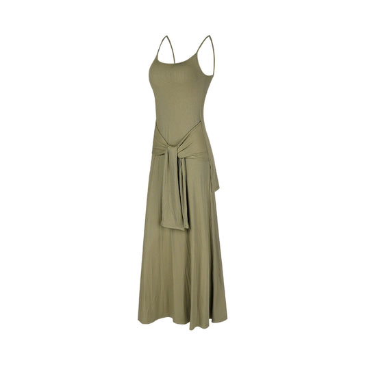 Aria Leisure Women's Summer Slim-Fit Long Dress with Faux-Layered Camisole Design Grayish Green