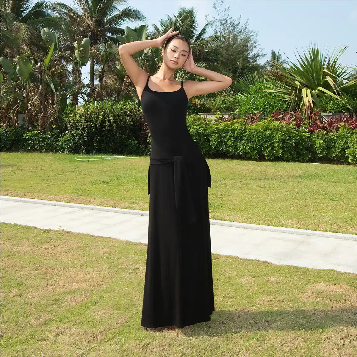 Aria Leisure Women's Summer Slim-Fit Long Dress with Faux-Layered Camisole Design