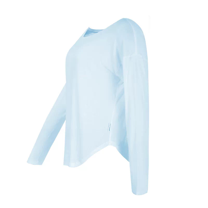 Aria Leisure Lightweight Long Sleeve Cover-Up – Soft Tencel Merino Wool Layering Top Light blue