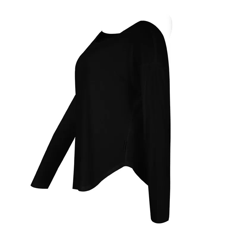 Aria Leisure Lightweight Long Sleeve Cover-Up – Soft Tencel Merino Wool Layering Top Black