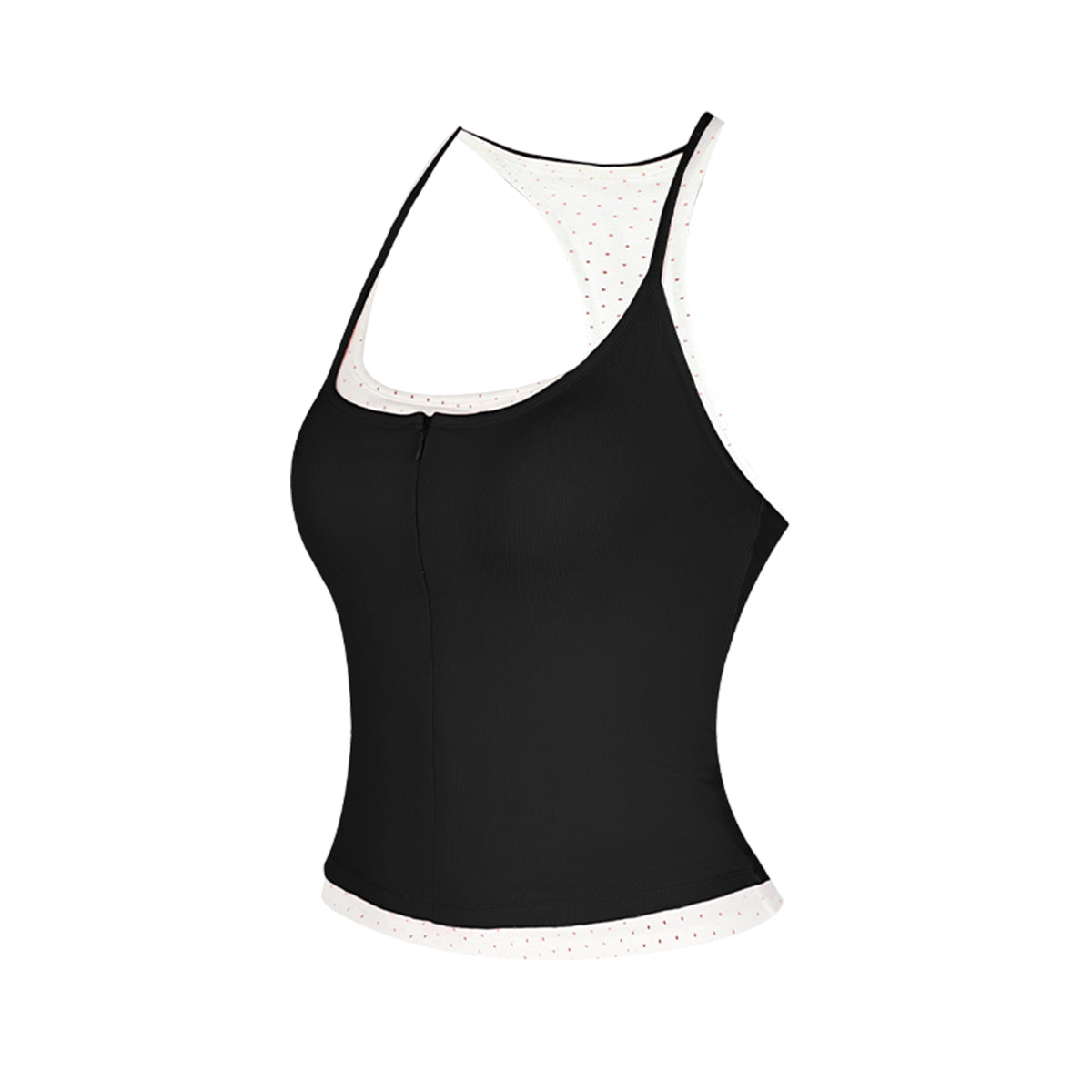 Aria Leisure Polka Dot Layered Two-Piece Sports Tank with Built-In Padding Black