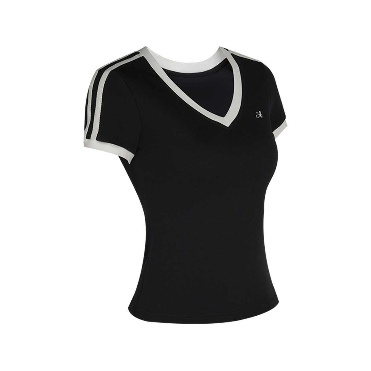 Aria Leisure Women's V-Neck Slim-Fit Breathable Cropped T-Shirt – Versatile Short-Sleeve Athleisure Top Black