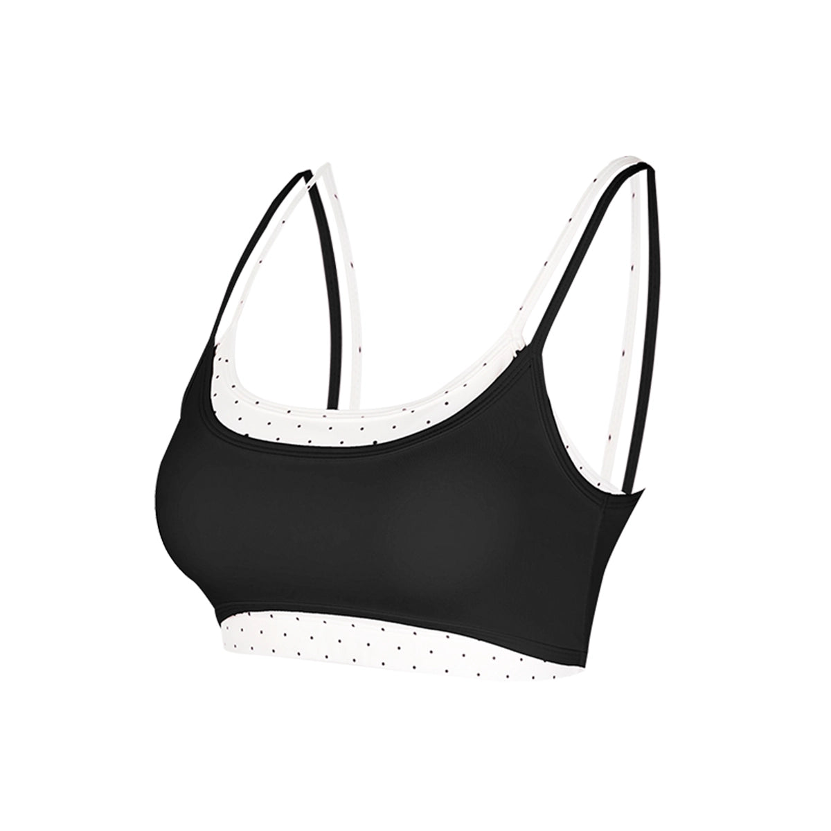 Aria Leisure Polka Dot Faux Two-Piece Sports Bra with Built-In Padding Black
