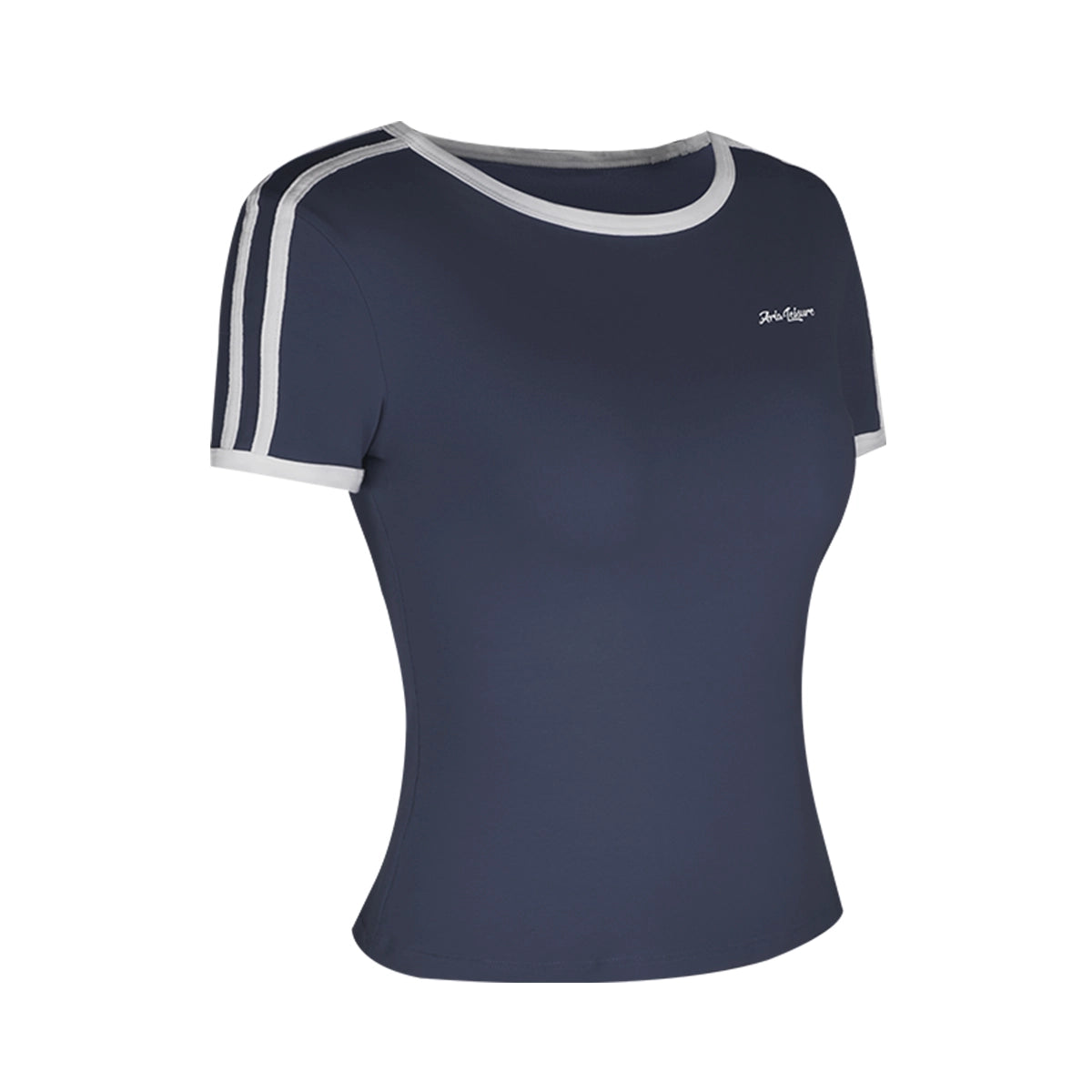 Aria Leisure Summer Crew Neck Slimming Sports Tee, Breathable Fitness Short Sleeve Top for Women Navy