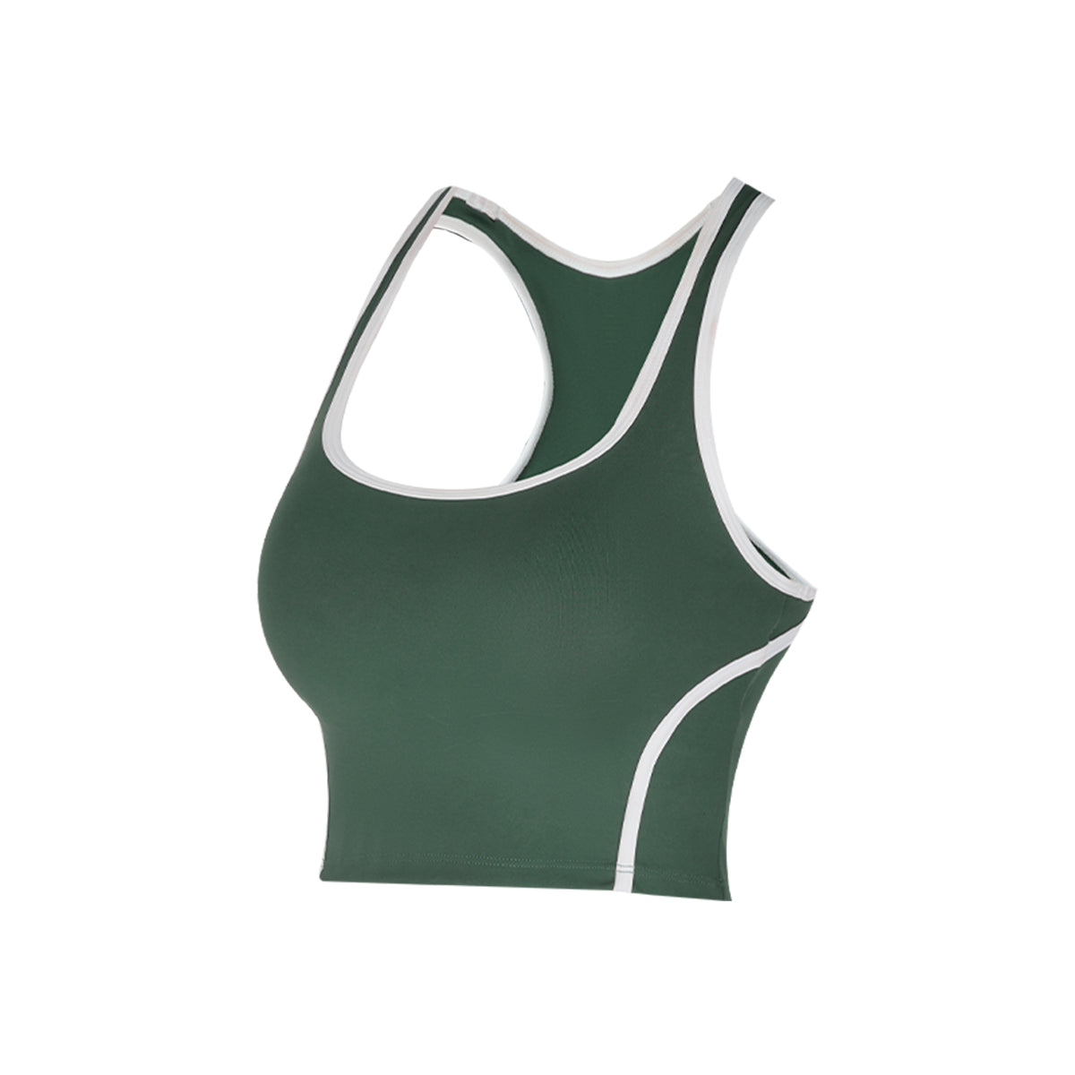 Aria Leisure Retro Contrast Trim Cropped Tank – Built-In Padded Activewear Top Vintage Green