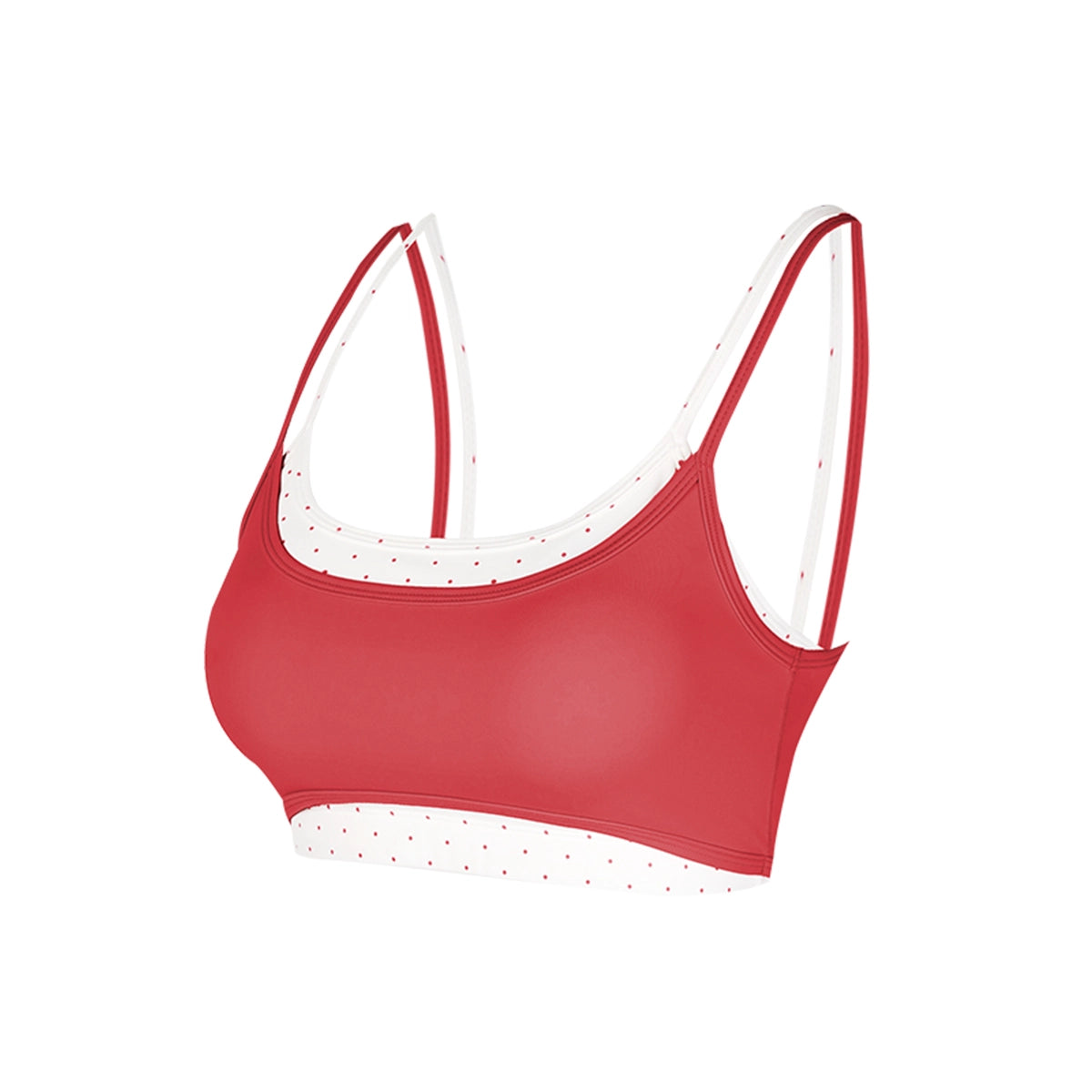 Aria Leisure Polka Dot Faux Two-Piece Sports Bra with Built-In Padding Ancola Red