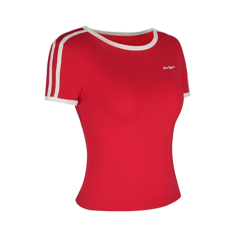 Aria Leisure Summer Crew Neck Slimming Sports Tee, Breathable Fitness Short Sleeve Top for Women Red