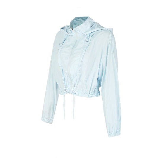 Aria Leisure Summer Women Loose Hooded Sun Protection Top, Thin Breathable Outdoor Athletic Sunscreen Jacket Light blue