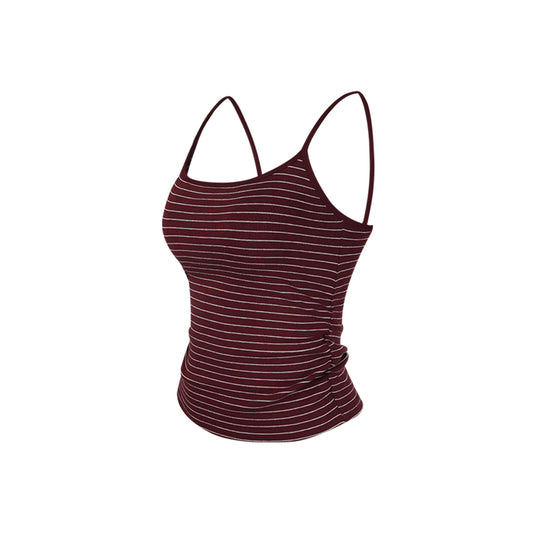 Aria Leisure Striped Backless Tank with Built-In Bra Burgundy L
