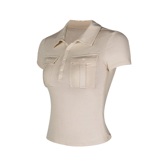 Aria Leisure V-Neck Slim Fit Short Sleeve T-Shirt Beige