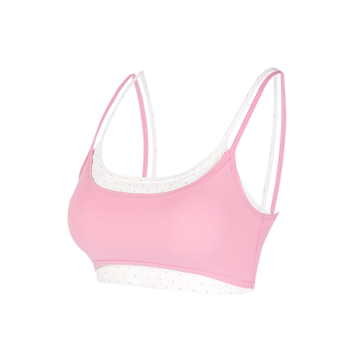 Aria Leisure Polka Dot Faux Two-Piece Sports Bra with Built-In Padding Light Pink