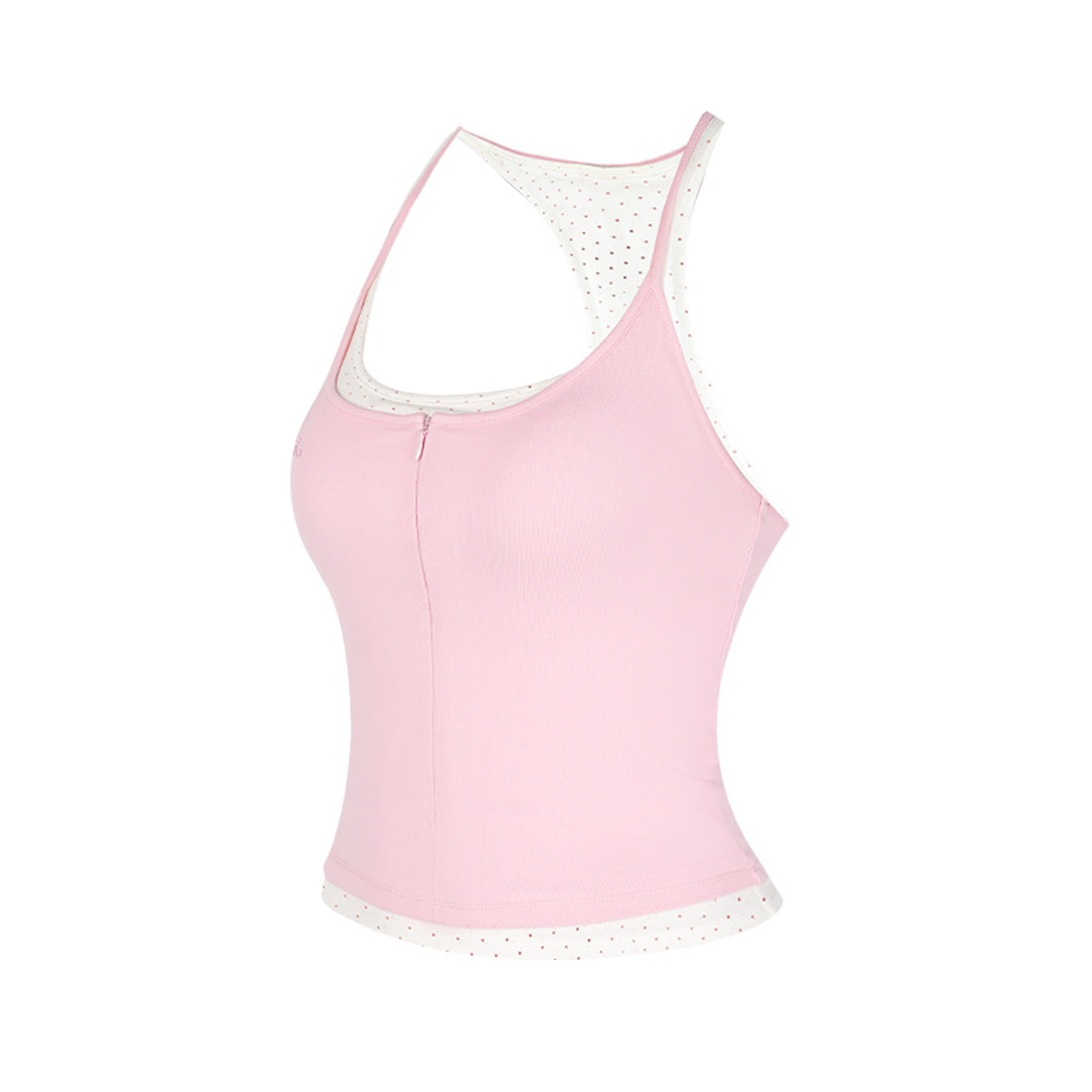 Aria Leisure Polka Dot Layered Two-Piece Sports Tank with Built-In Padding Pink