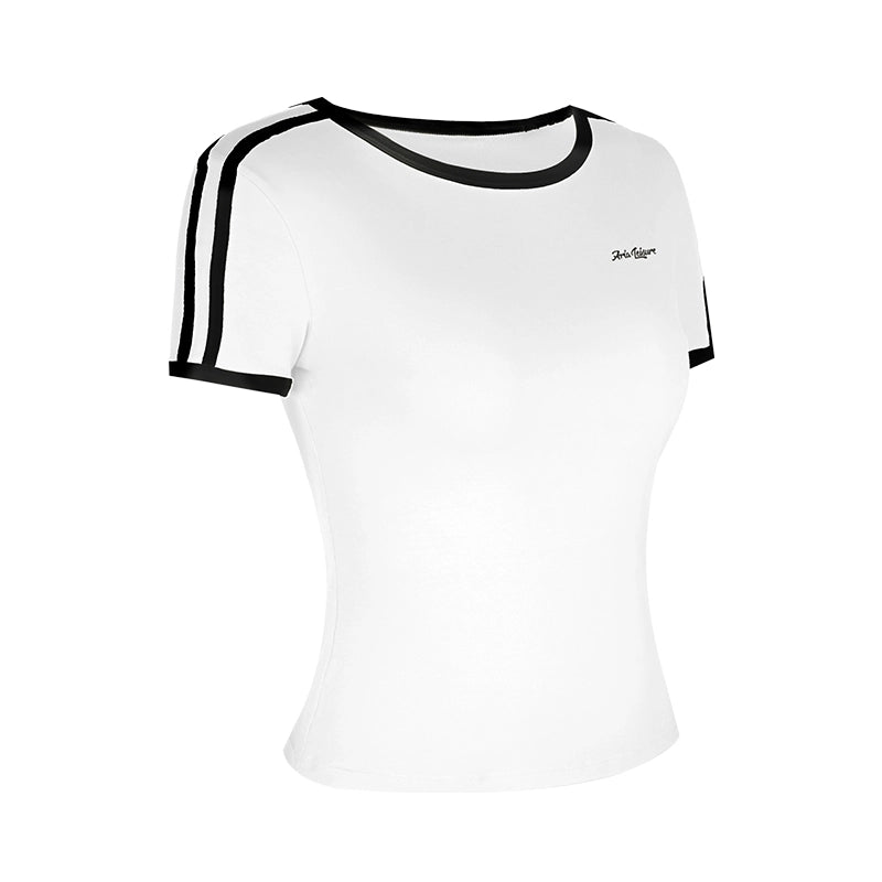 Aria Leisure Summer Crew Neck Slimming Sports Tee, Breathable Fitness Short Sleeve Top for Women White