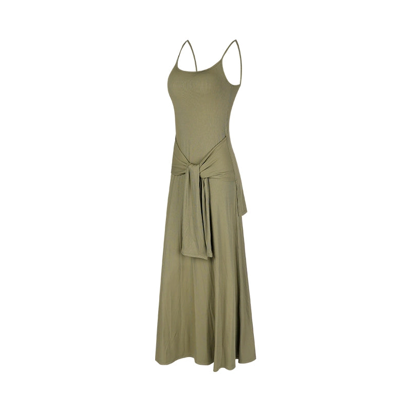 Aria Leisure Women's Summer Slim-Fit Long Dress with Faux-Layered Camisole Design Grayish Green